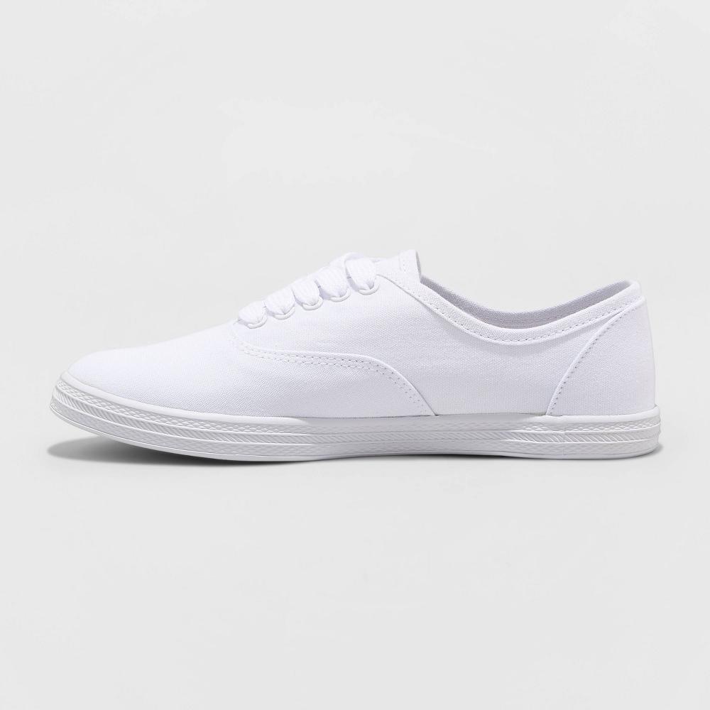 Women's Lunea Wide Width Lace-Up Sneakers - Universal Thread™ White 8W: Canvas Low Top, Non-Marking Sole, Closed Round Toe Product Image