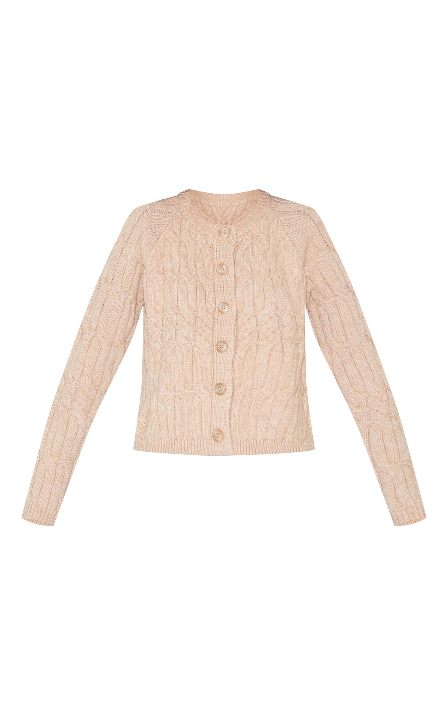 Oatmeal Cable Knit Button Up Cardigan Product Image