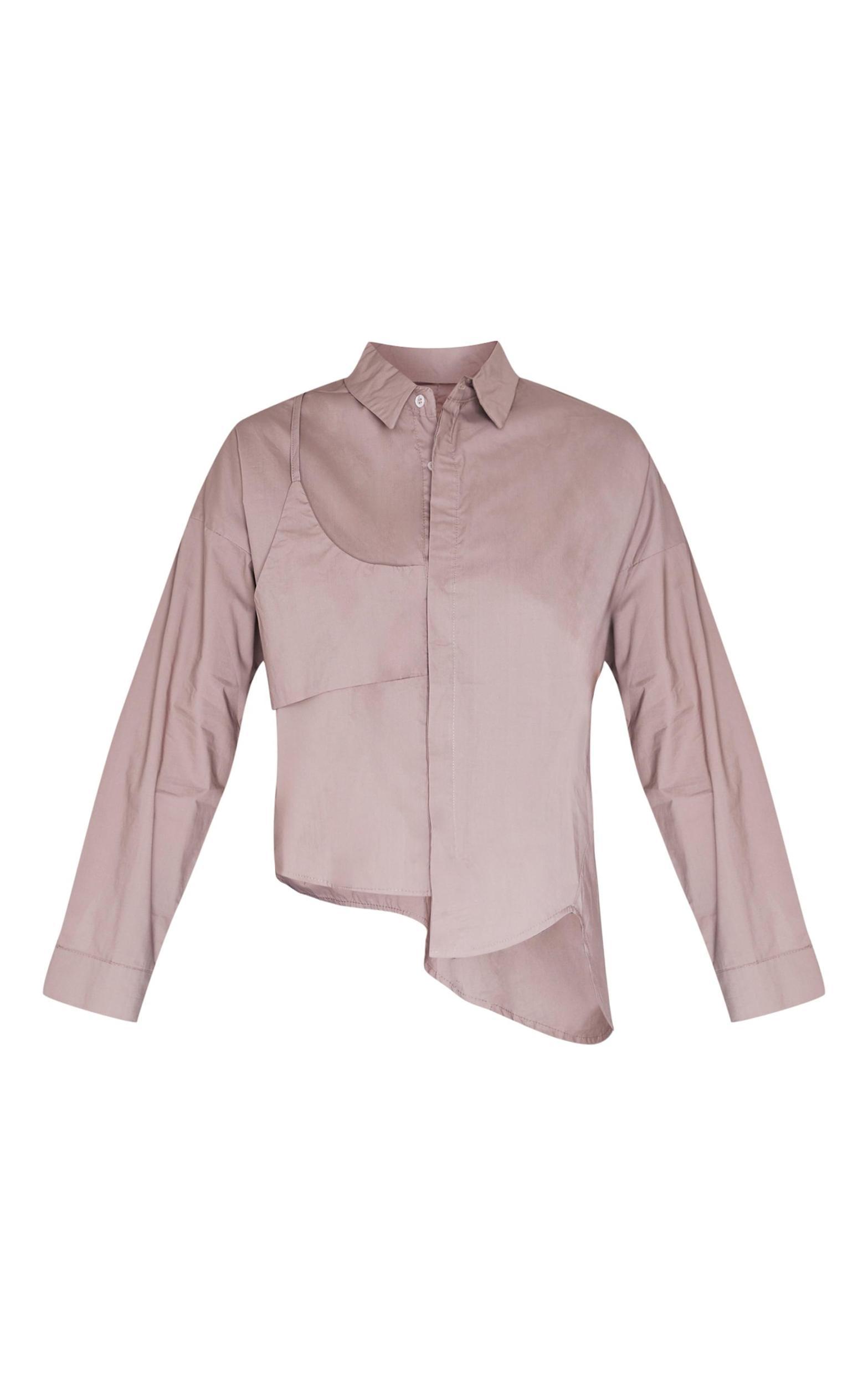 Taupe Oversized Asymmetric Strap Detail Shirt Product Image