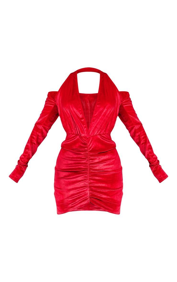 Red Velvet Long Sleeve Extreme Cut Out Mini Dress Product Image