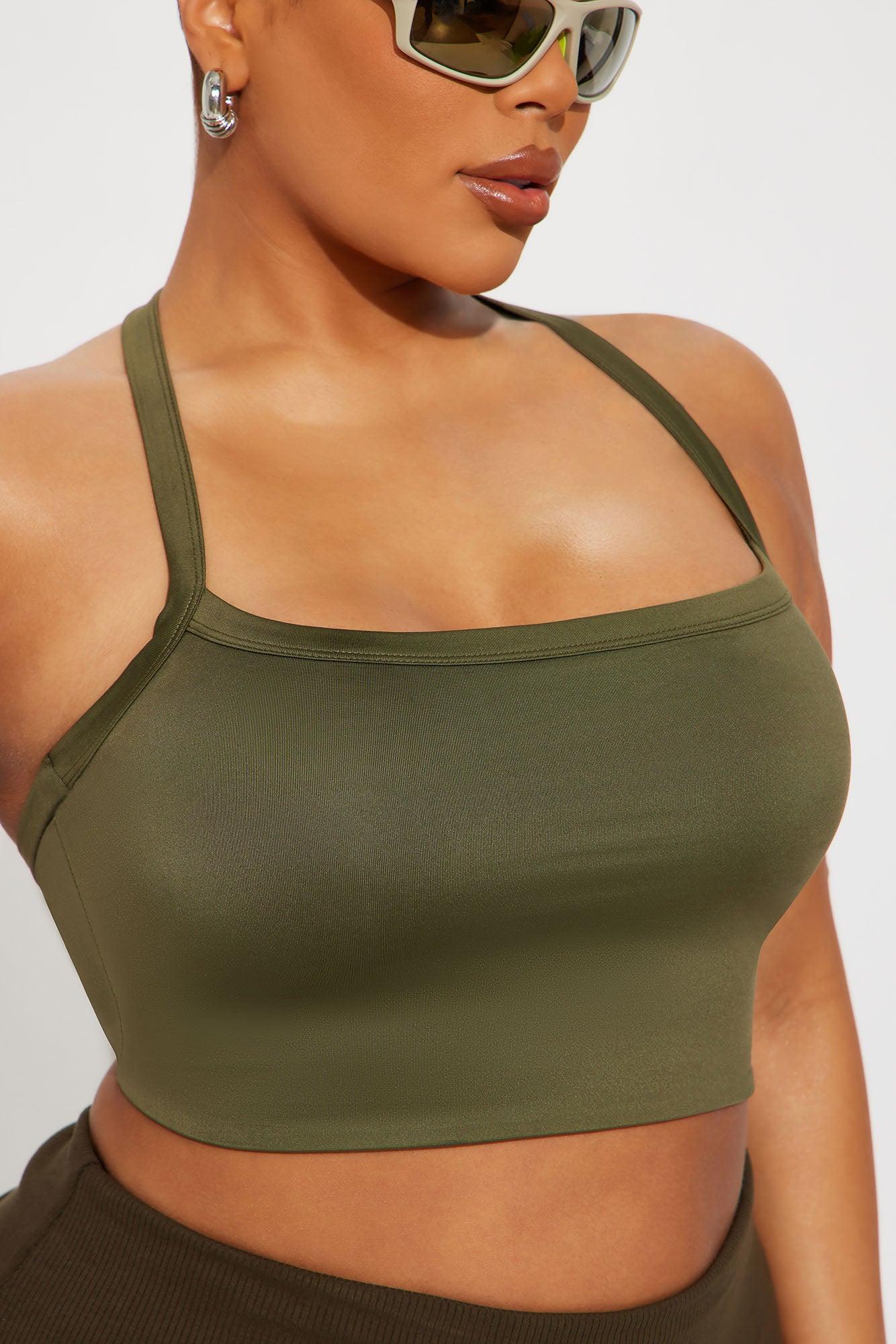 Contour Double Lined Cropped Halter Top - Military Green Female Product Image