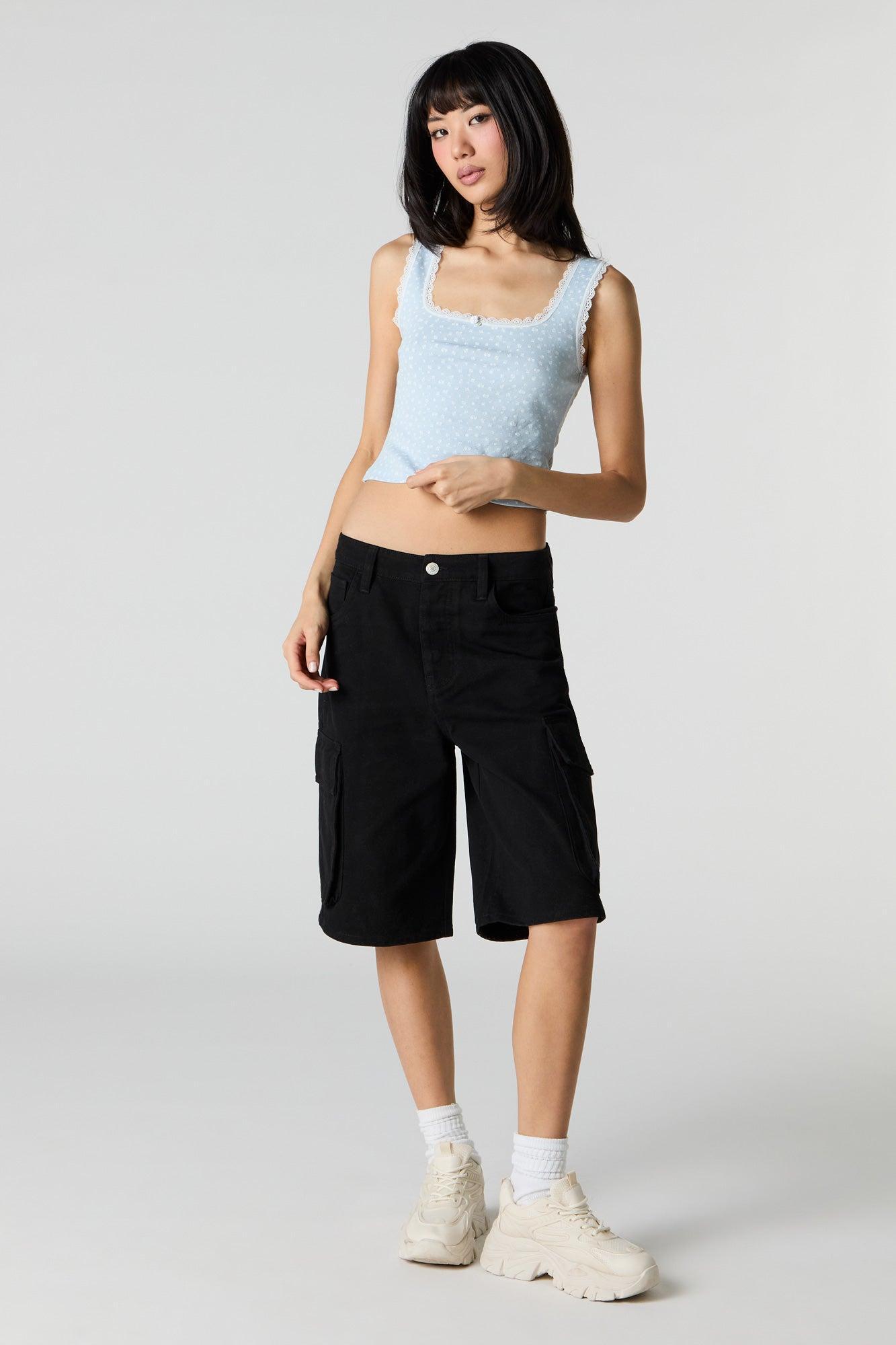 Square Neck Lace Trim Rosette Tank Female Product Image
