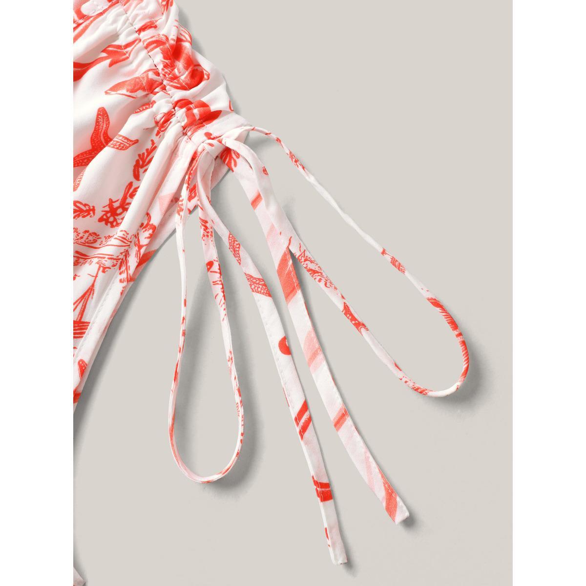 Plus Size Nautical Print Sleeveless Ties Pockets Maxi Dress Coral Women V-neck Sleeveless Curvy BloomChic 18-20/2X Product Image