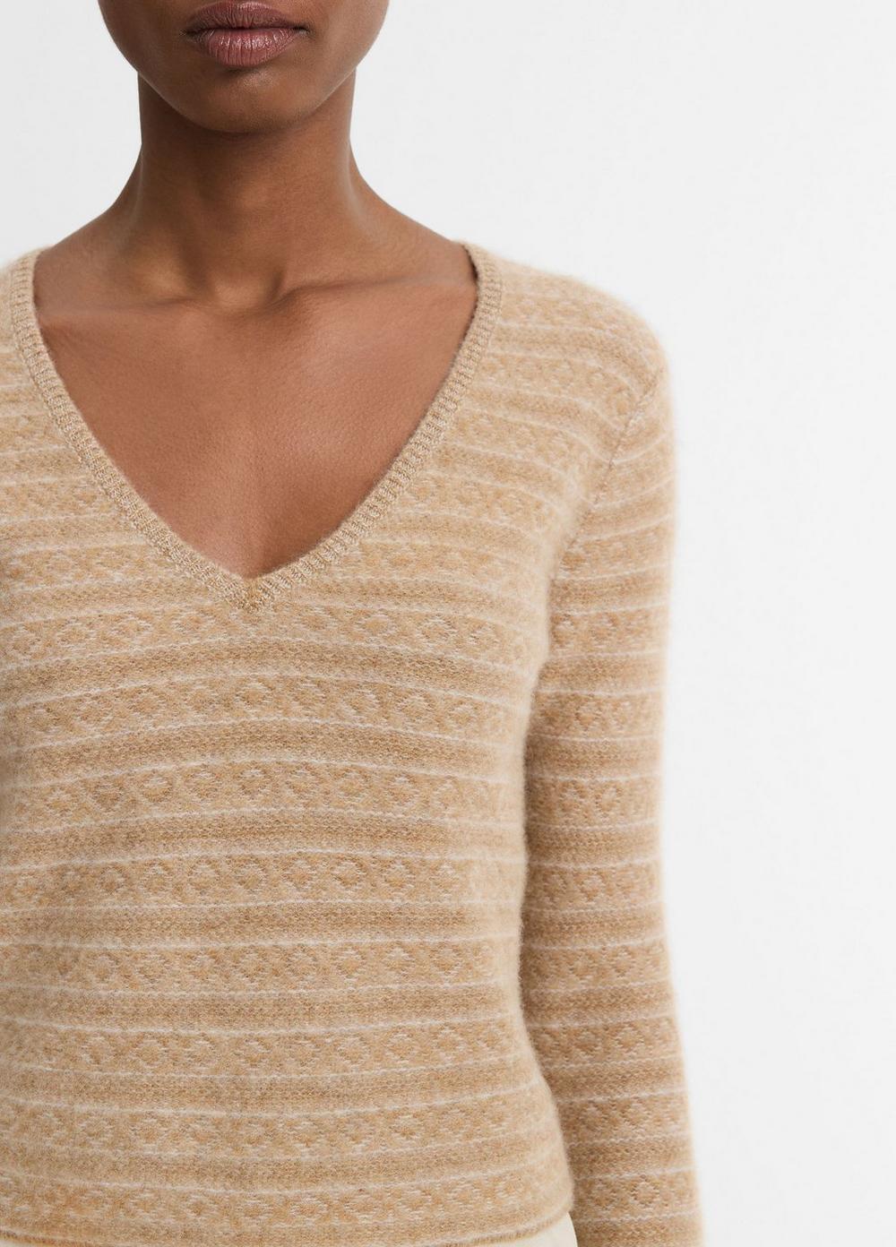 Womens Fair Isle Cashmere V-Neck Sweater, Medium Heather Grey Combo, Size XL Vince Product Image
