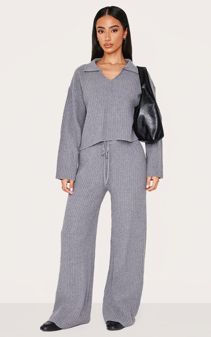 Petite Charcoal Knitted Pants Product Image