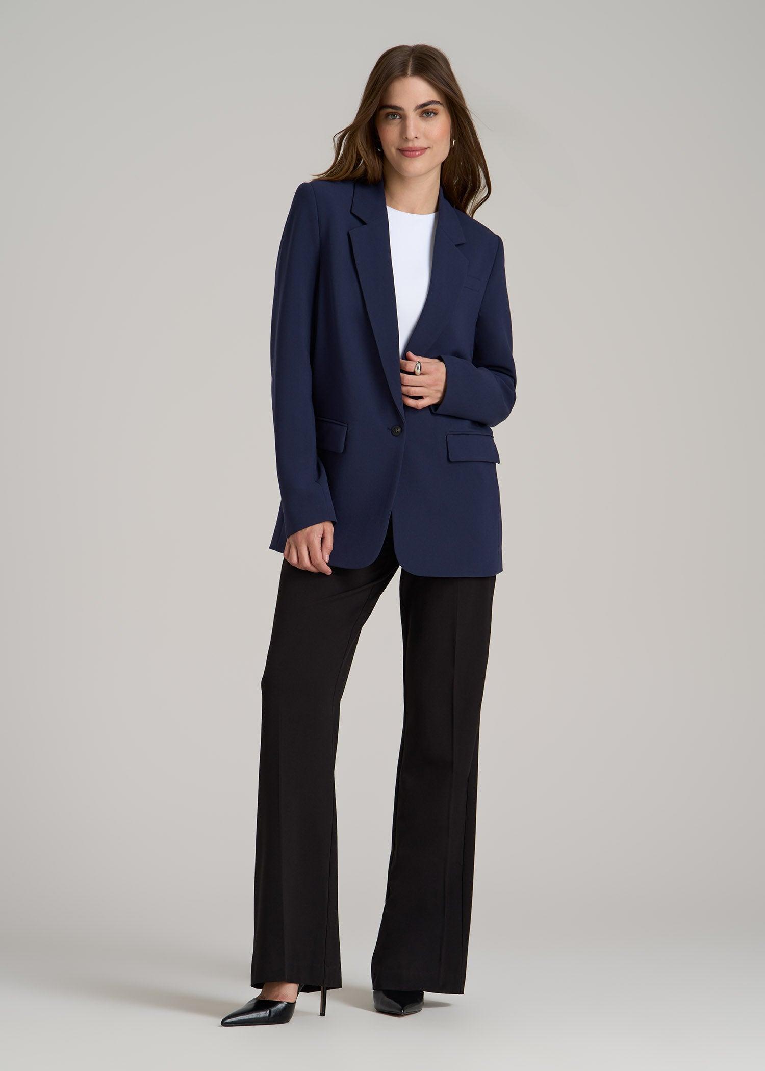 Boyfriend Fit Single-Button Blazer for Tall Women in Navy Product Image