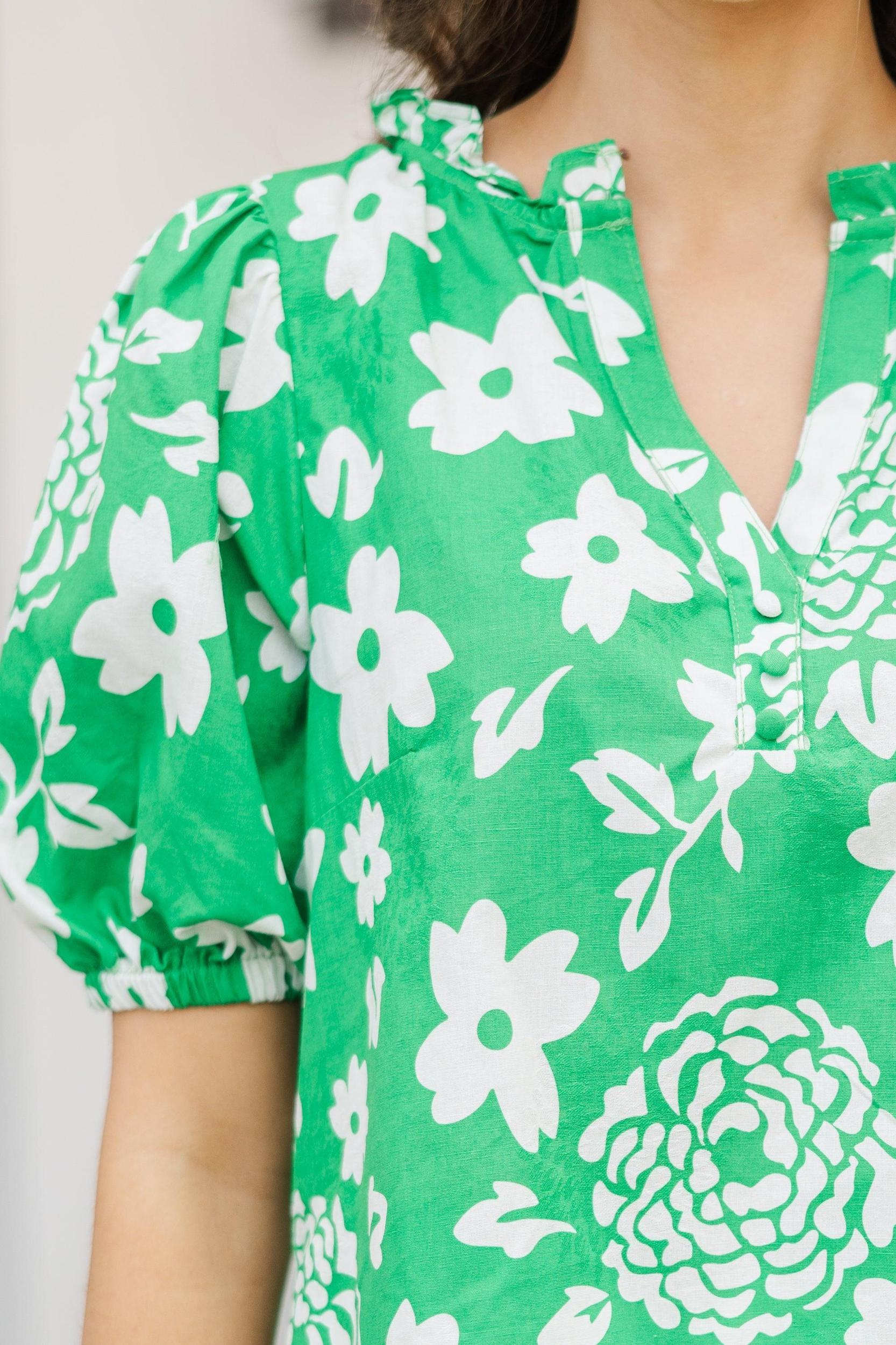 Walk On By Green Floral Blouse Female Product Image