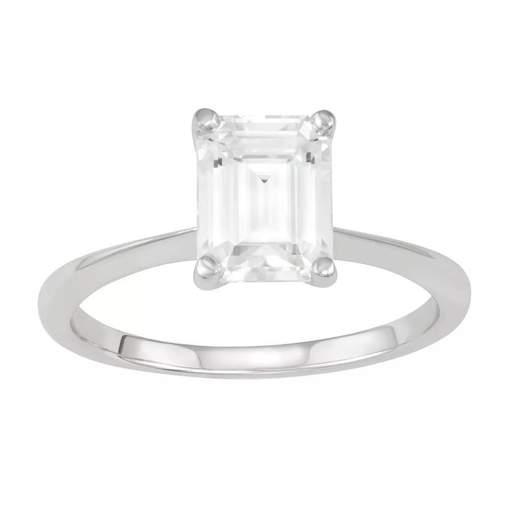 Charles & Colvard 14k White Gold 2 1/2 Carat T.W. Lab-Created Moissanite Emerald-Cut Solitaire Engagement Ring, Women's, Size: 9 Product Image