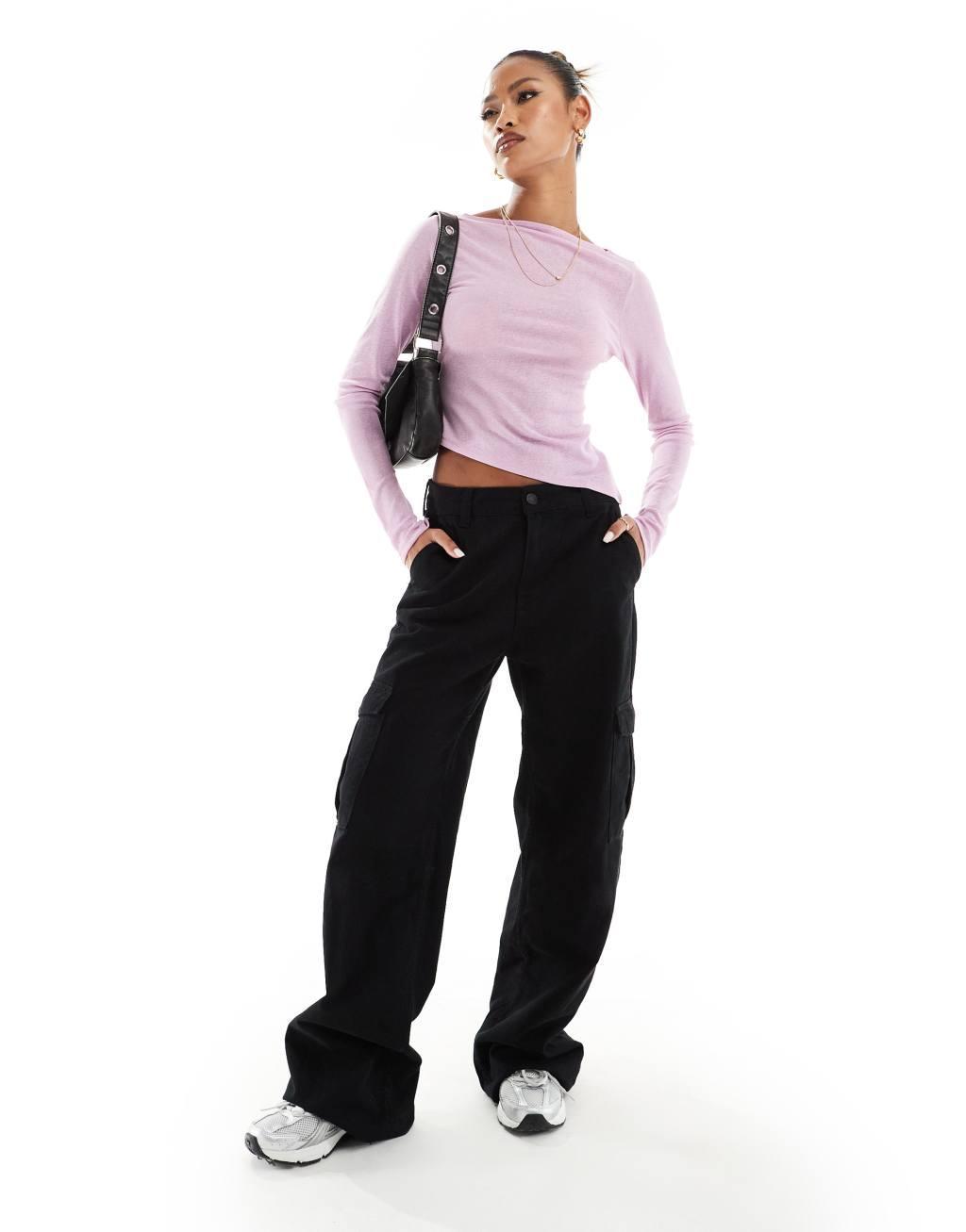 ASOS DESIGN mesh top with asymmetric hem in pink Product Image
