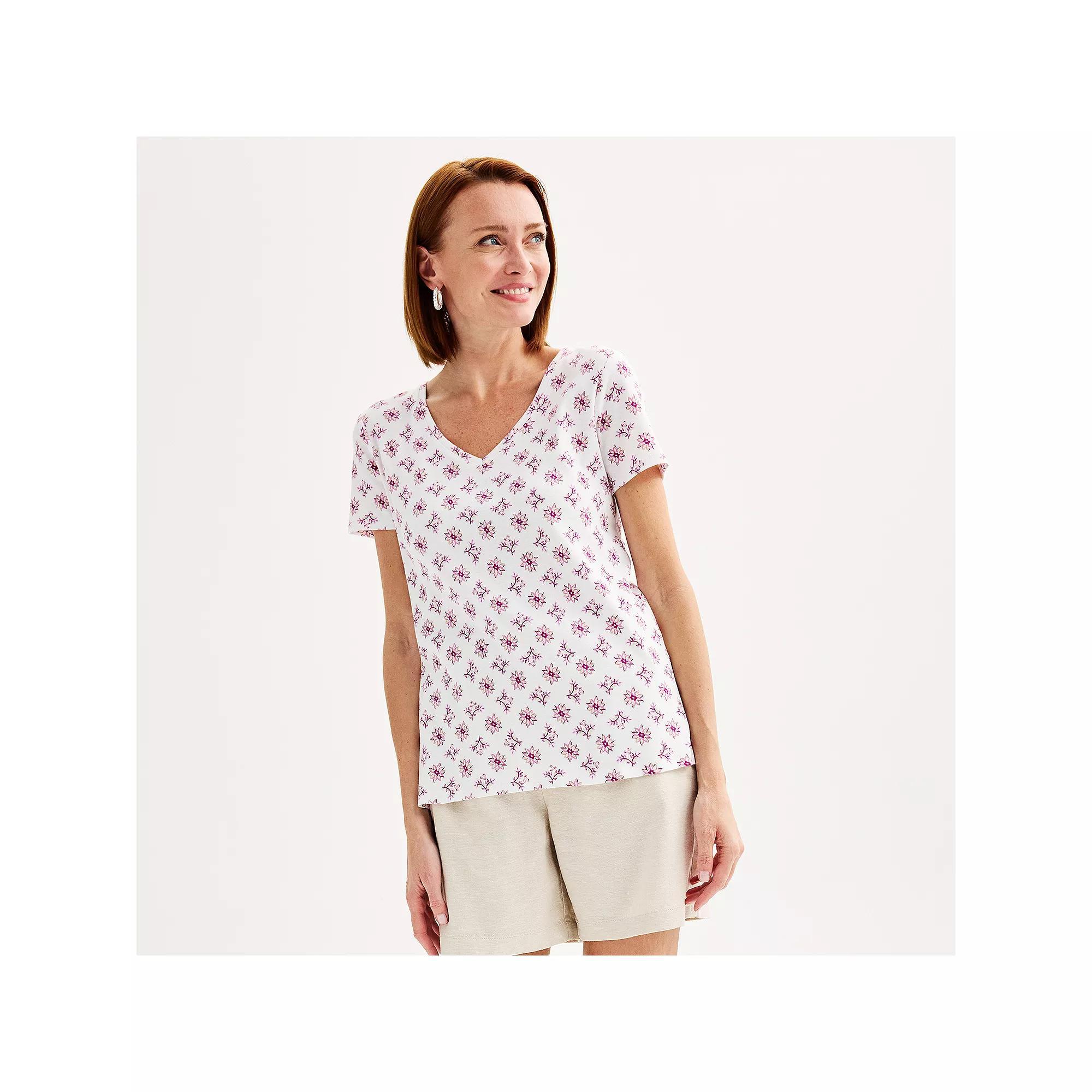 Petite Croft & Barrow® Essential V-Neck Tee, Women's, Size: Medium Petite, Pink Floral Tile Product Image