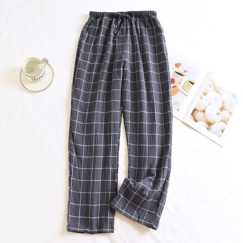 Drawstring Waist Plaid Straight Leg Pajama Pants Product Image