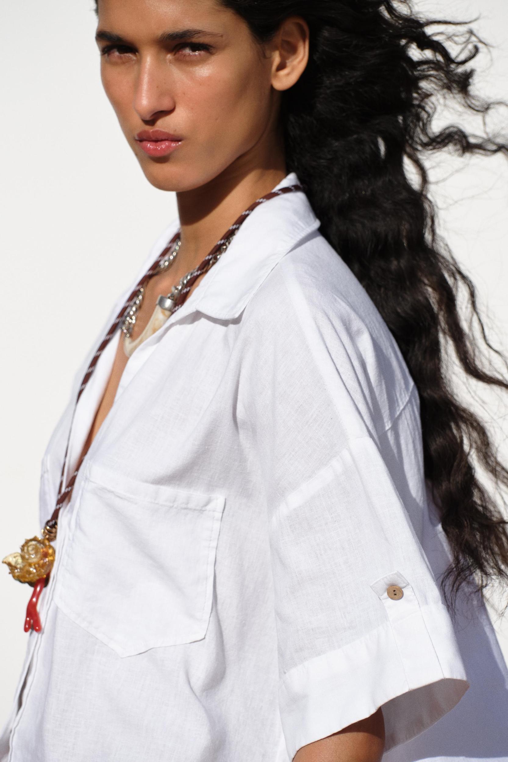 LINEN BLEND CROPPED SHIRT Product Image