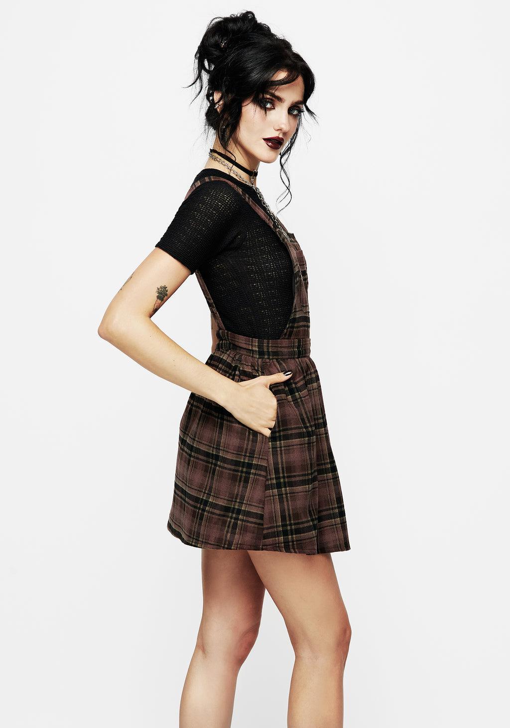 Hickory Embroidered Check Mini Pinafore Dress Product Image