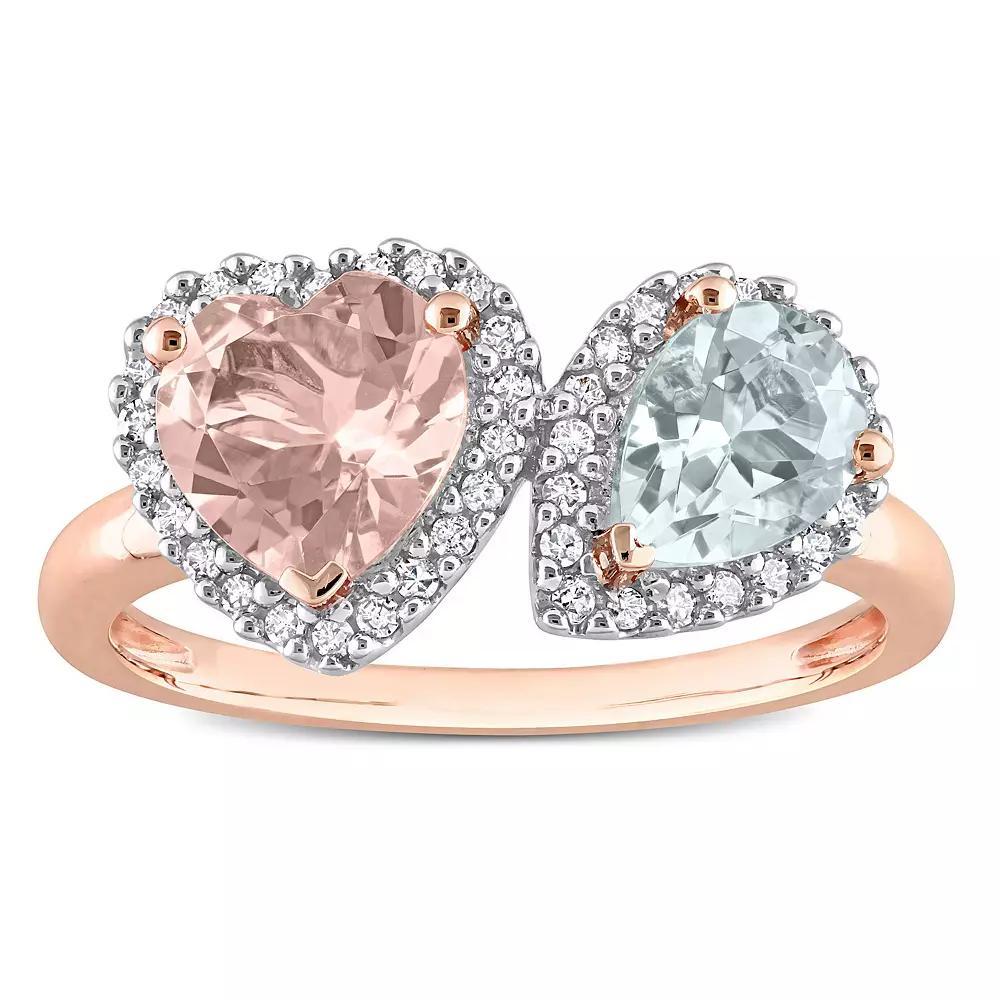 Stella Grace 10k Rose Gold Morganite, Aquamarine & 1/5 Carat T.W. Diamond Heart Ring, Womens, 10k Rosegold Product Image