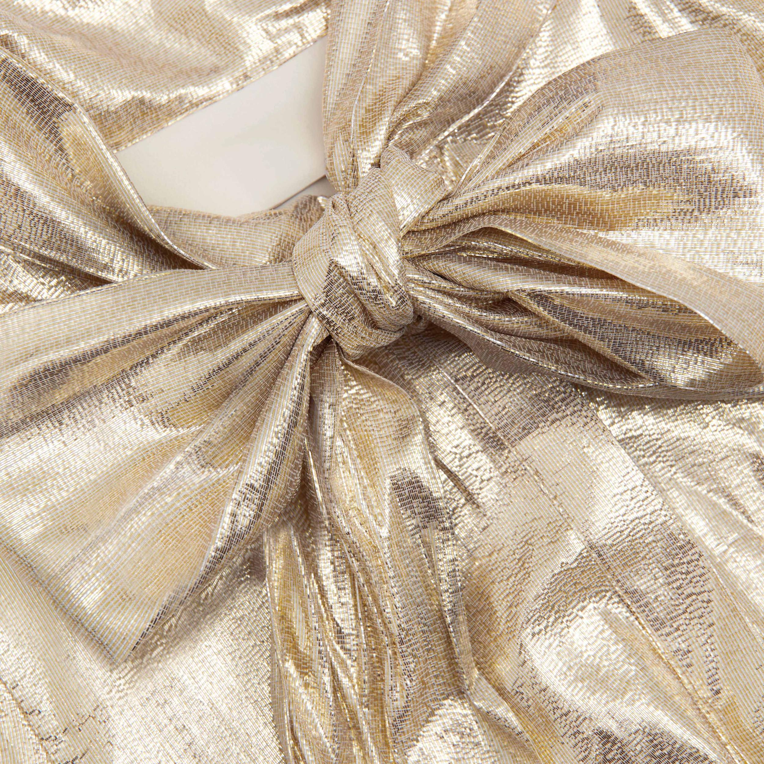 Gold Metallic Pussy Bow Midi Dress Product Image