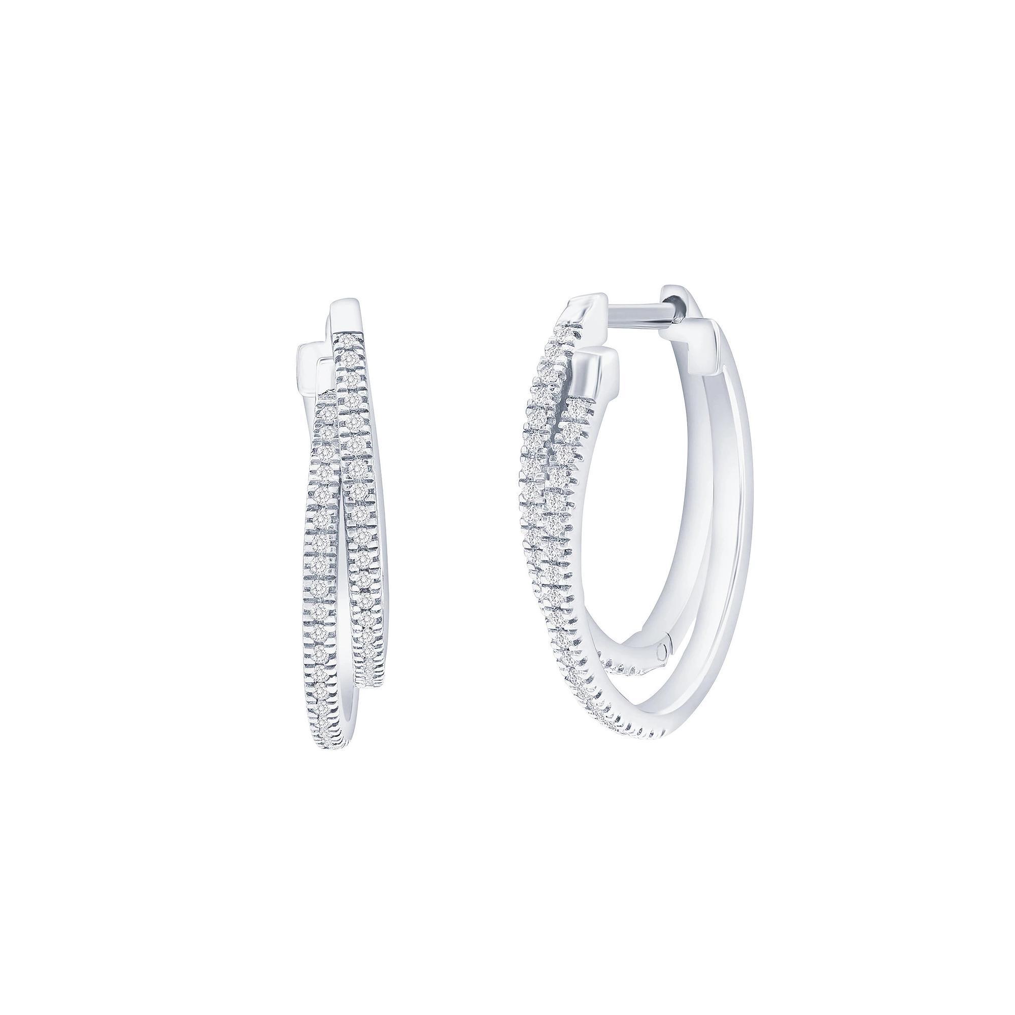 Divine Gold Sterling Silver Overlapping Diamond Accent Hoop Earrings, Women's Product Image
