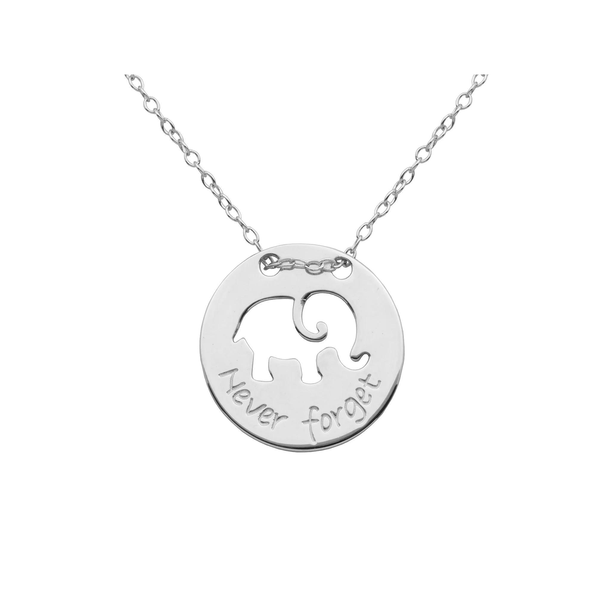 Silver-Plated "Never Forget" Elephant Pendant, Women's, Size: 18", Grey Product Image