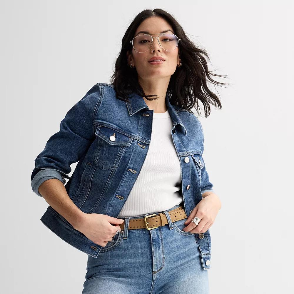 Petite Sonoma Goods For Life® Button-Down Denim Jacket, Women's, Size: XL Petite, Medium Blue Product Image