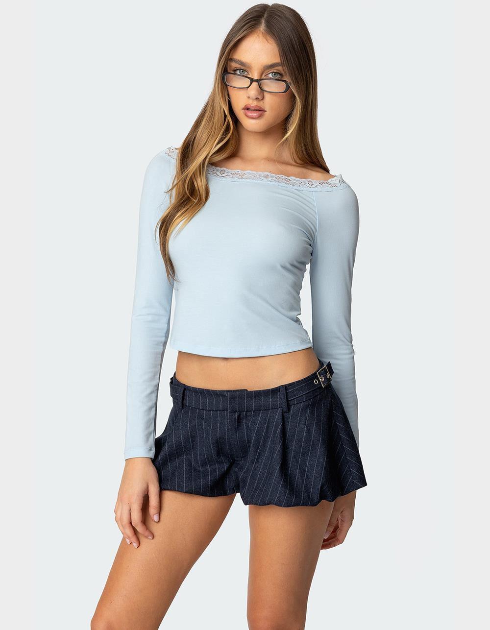 EDIKTED Off Shoulder Lacey Ribbed Top Product Image