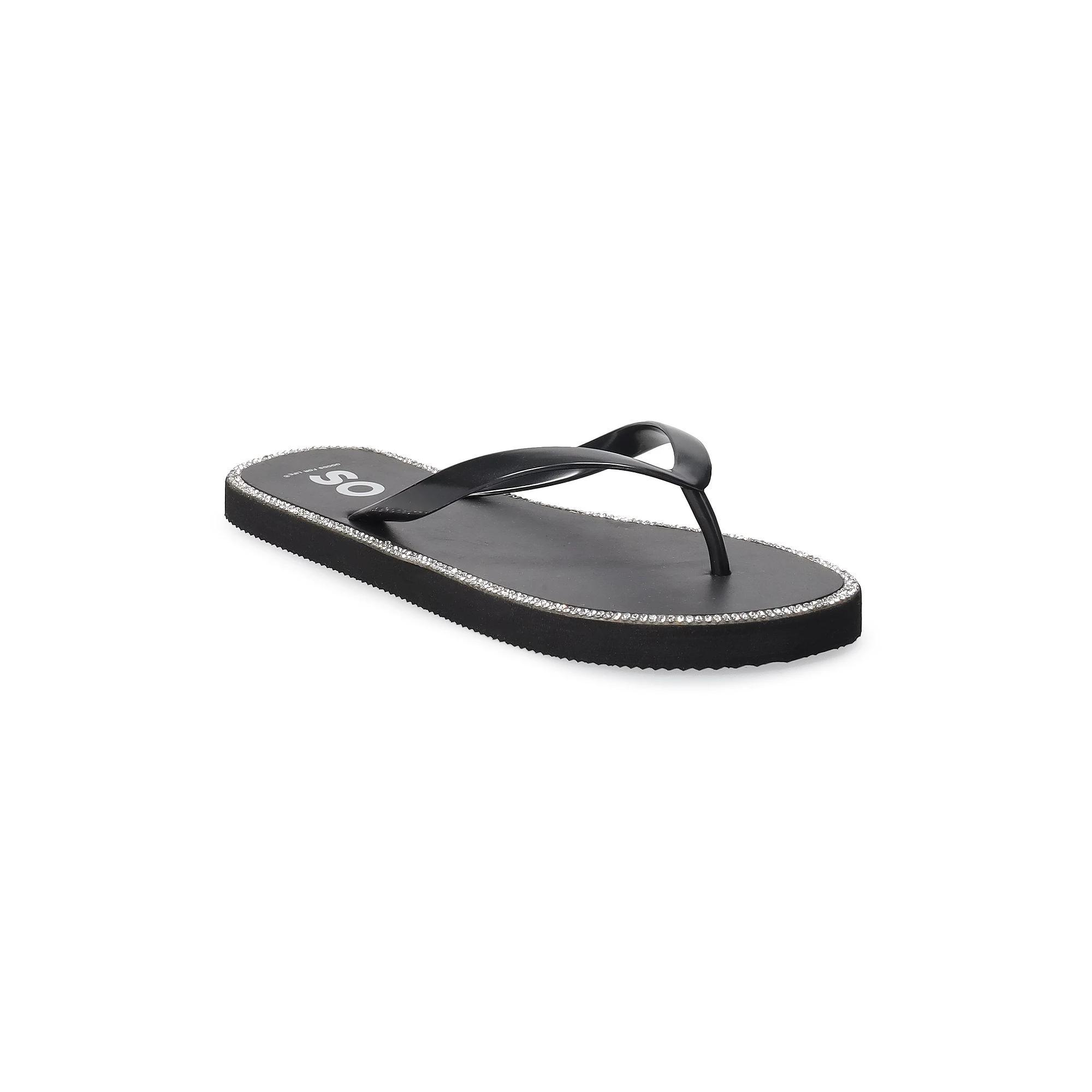 SO® Jeweled Women's Flip Flop Sandals, Size: 11, Black Product Image