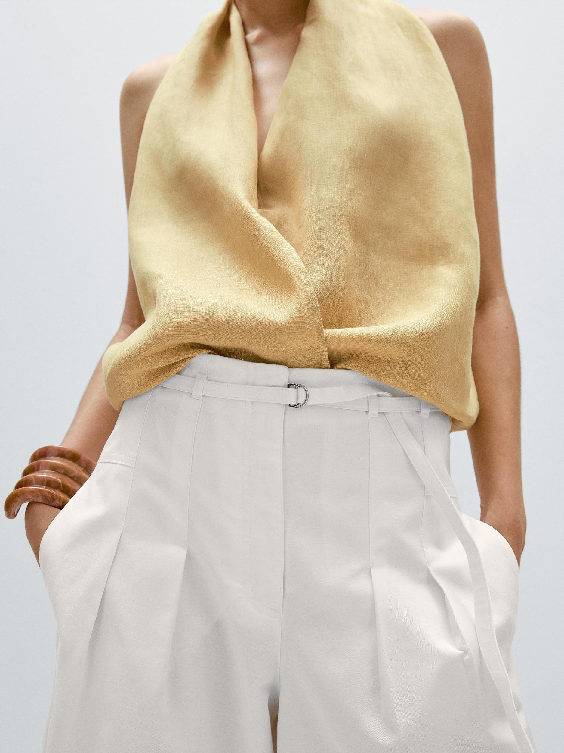 Linen crossover halter top Product Image