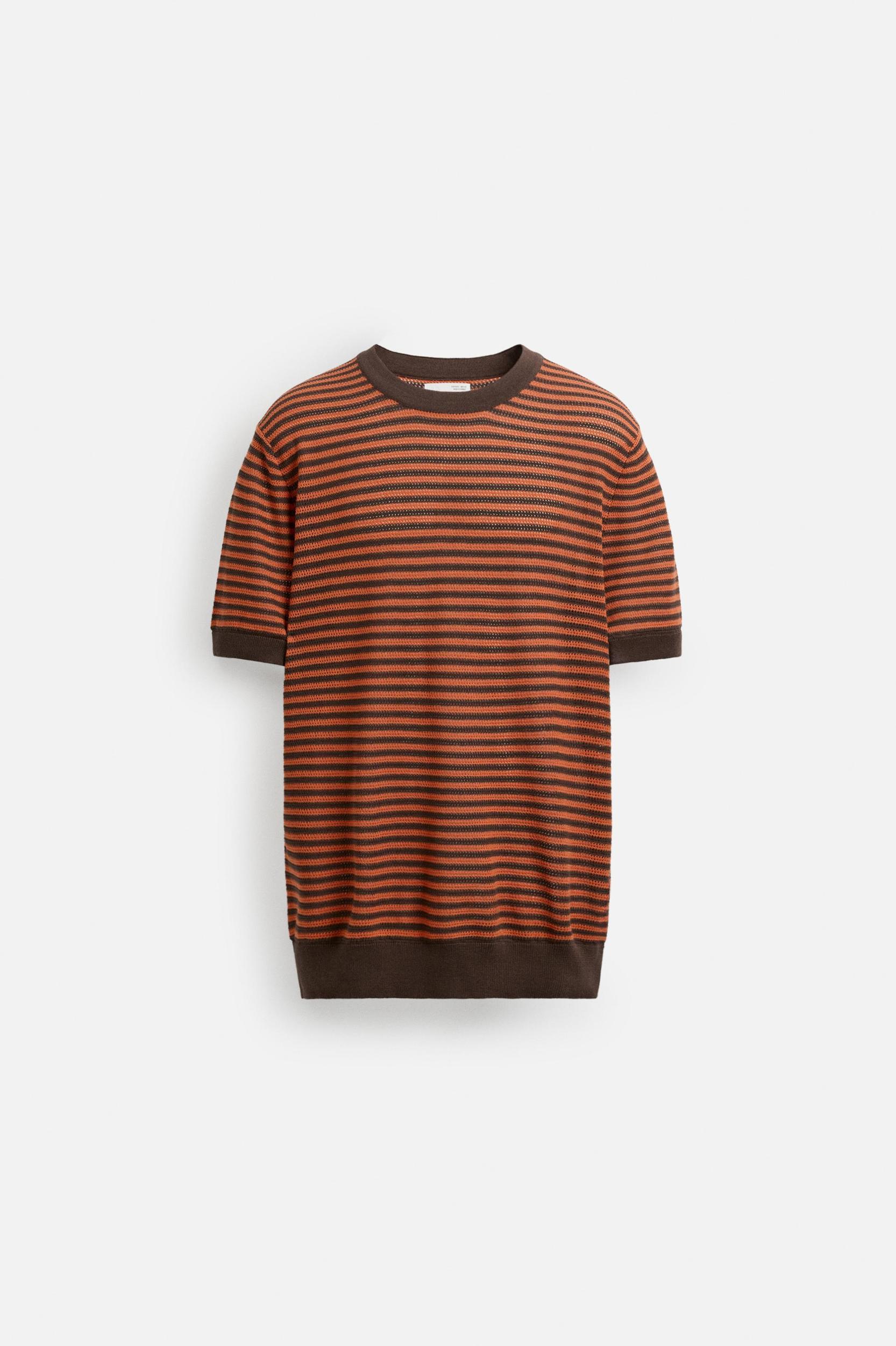 STRIPED OPEN KNIT T-SHIRT Product Image