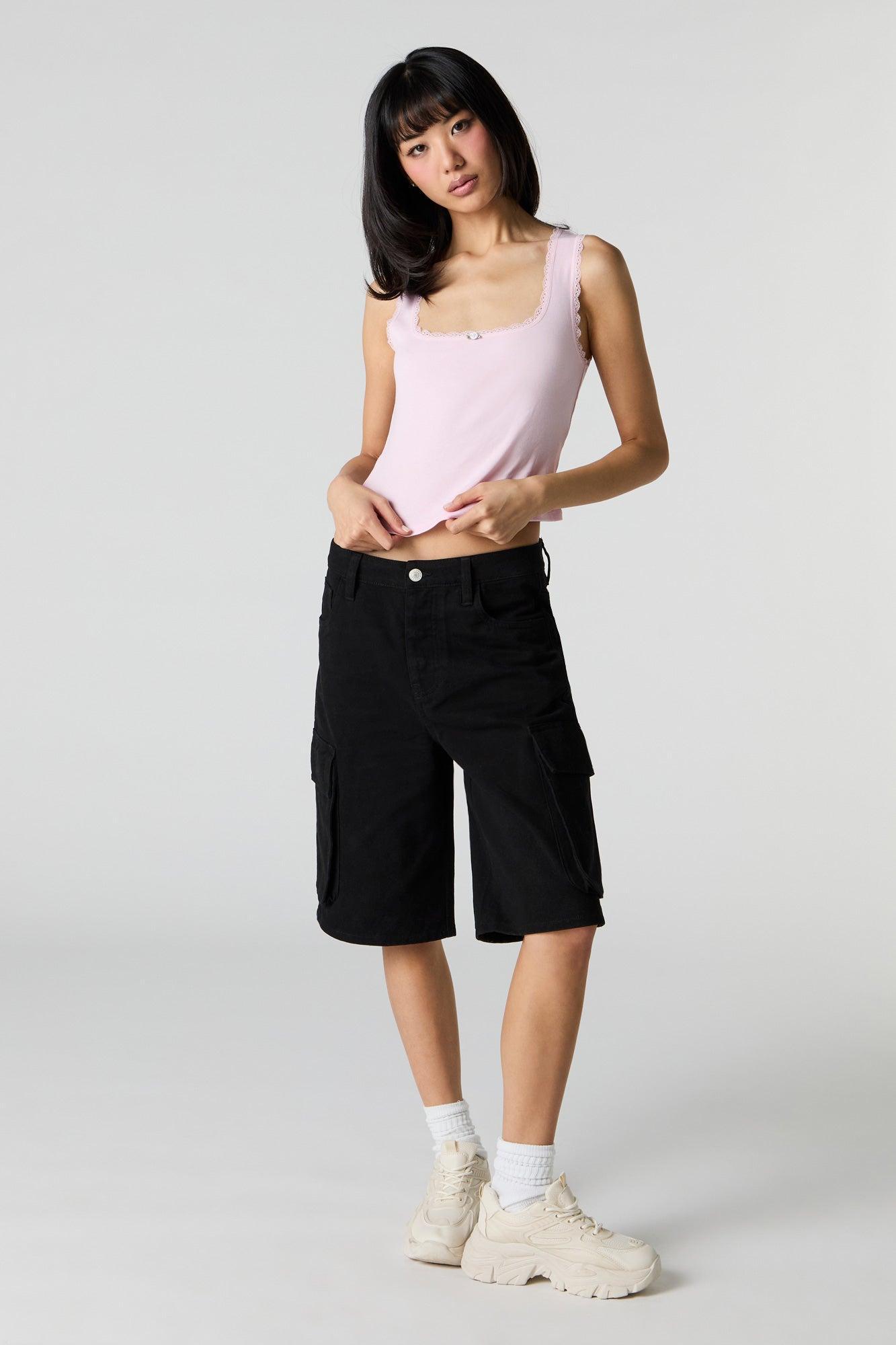 Square Neck Lace Trim Rosette Tank Female Product Image