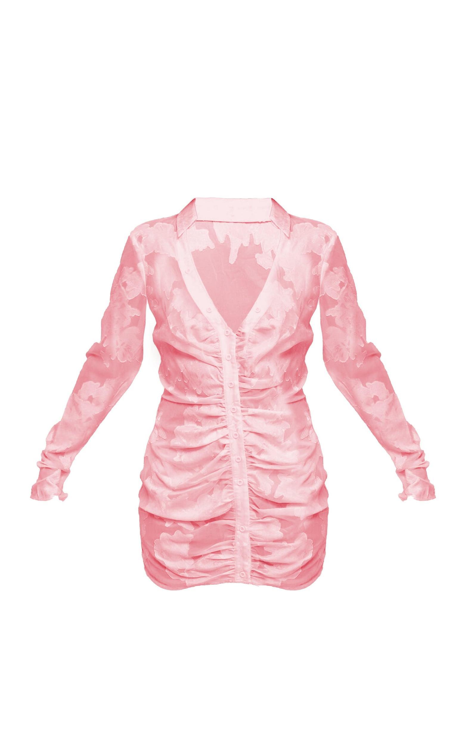 Pale Pink Satin Floral Shirt Mini Dress Product Image