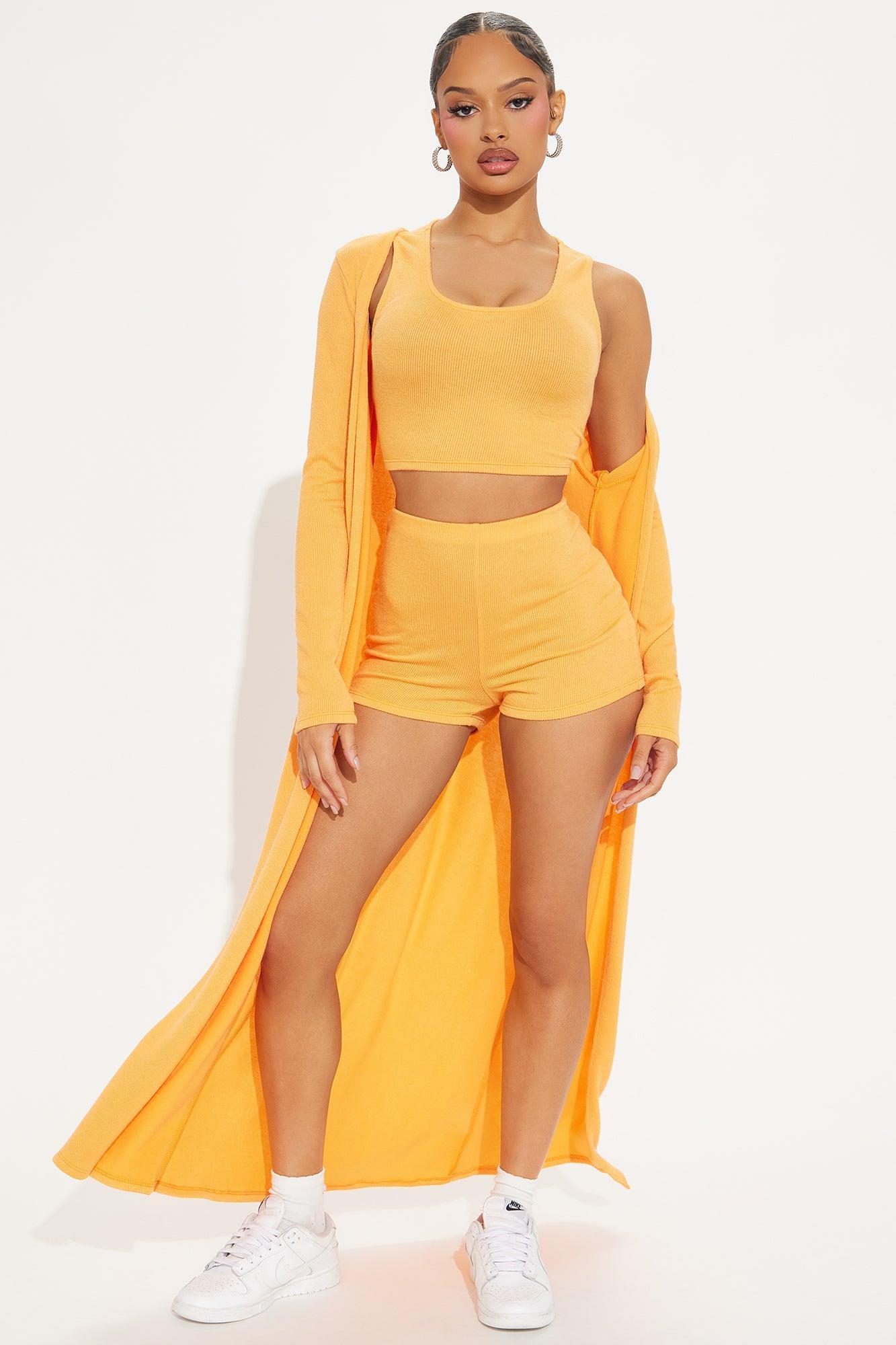 Leylani Ribbed 3 Piece Short Set - Orange Product Image