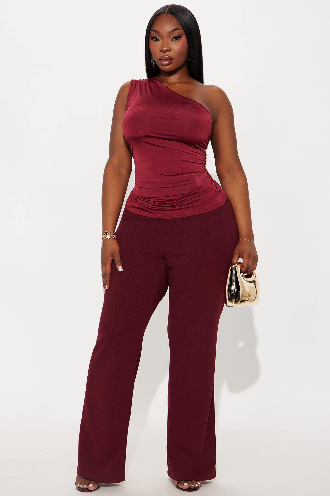 City Glow Ruched One Shoulder Top - Wine Product Image