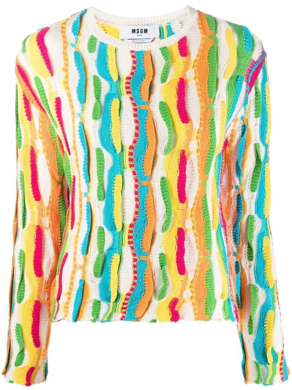 MSGM Ruffle-detail Crew-neck Jumper In White Product Image