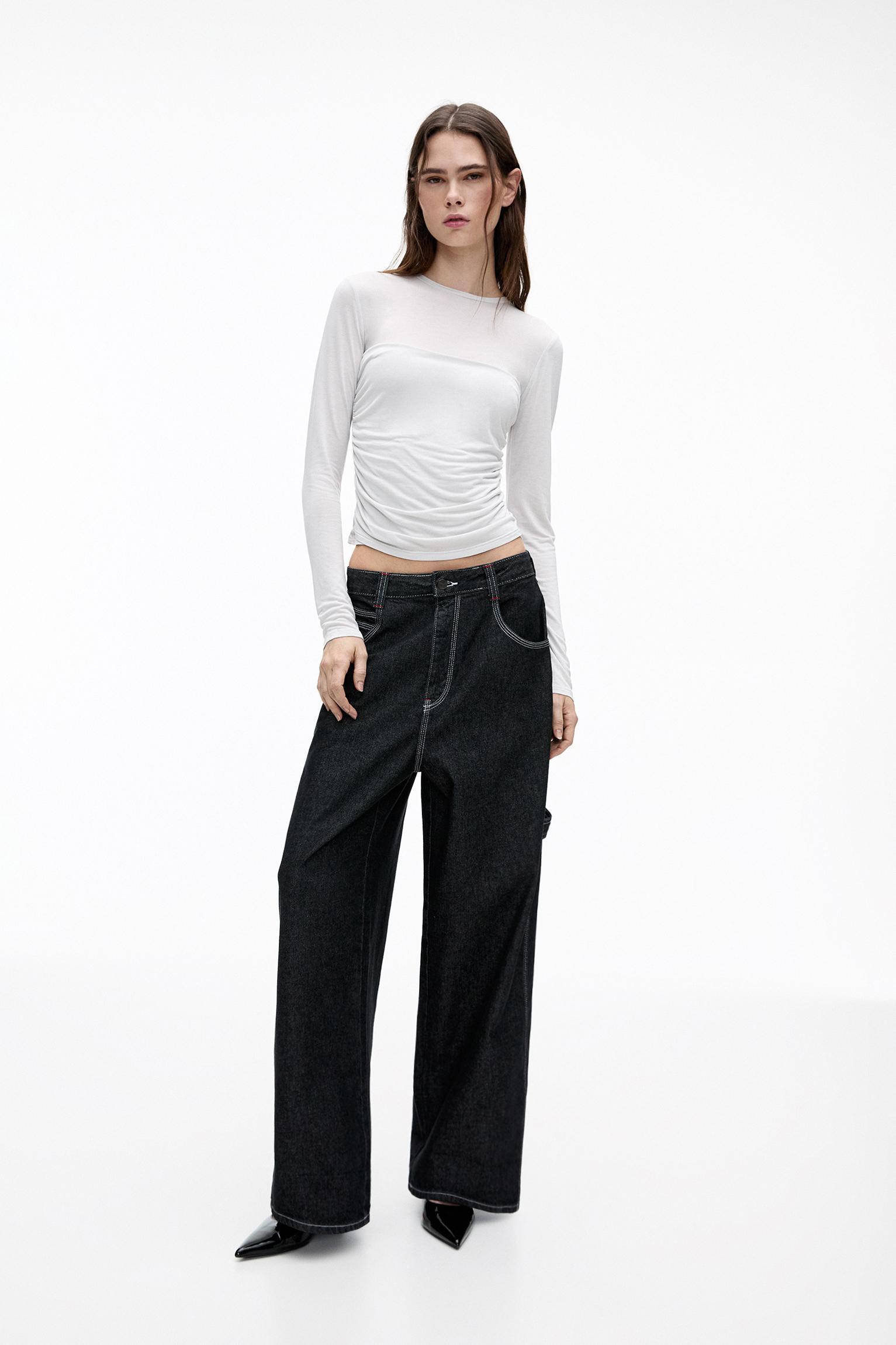 Long sleeve draped T-shirt Product Image