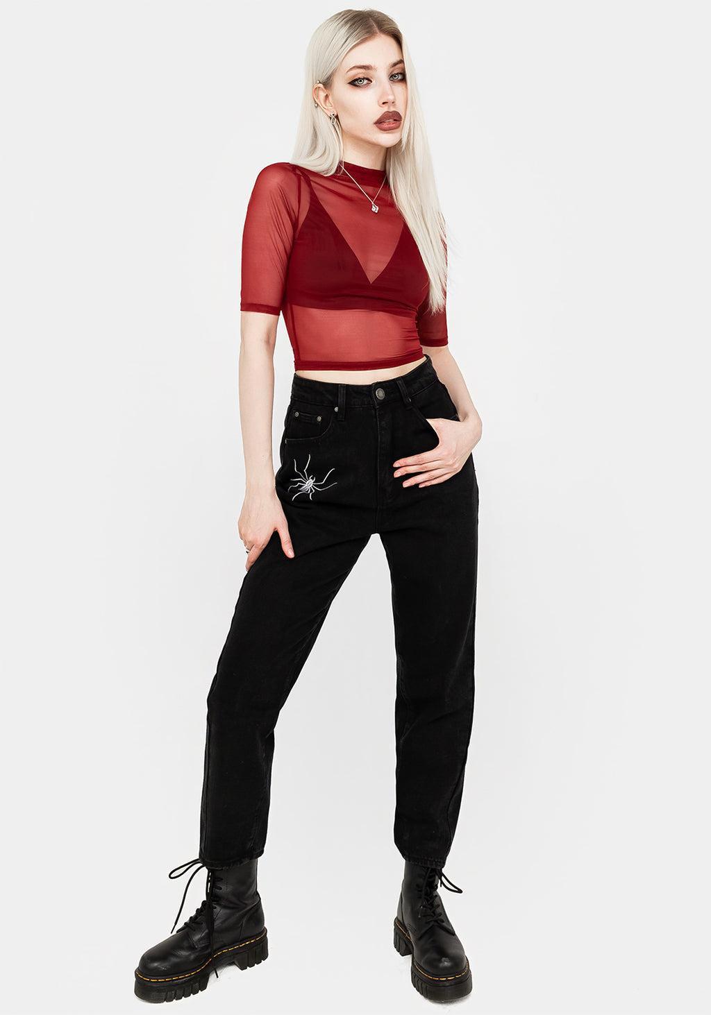 Jinx Mesh Short Sleeve Top - Red Product Image