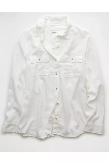 AE Weekend Vibes Linen-Blend Long-Sleeve Button-Up Shirt Women's Product Image