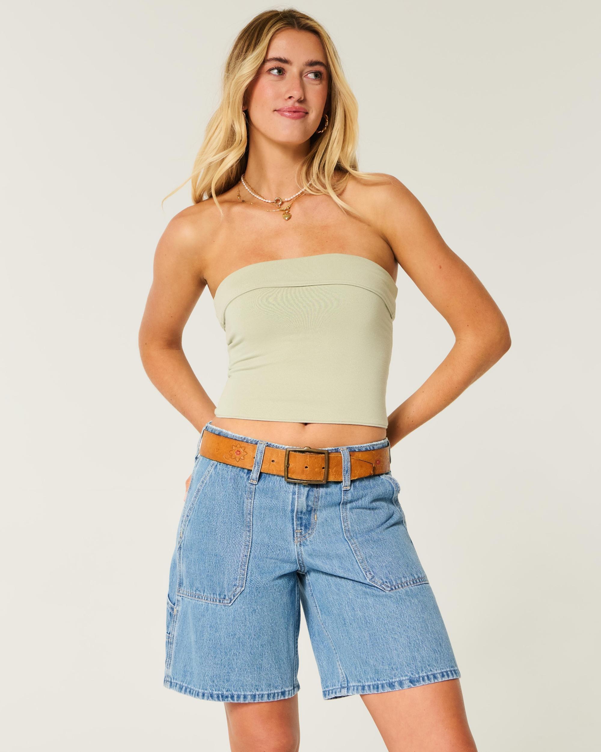 Low-Rise Medium Wash Number Graphic Baggy Jort Product Image