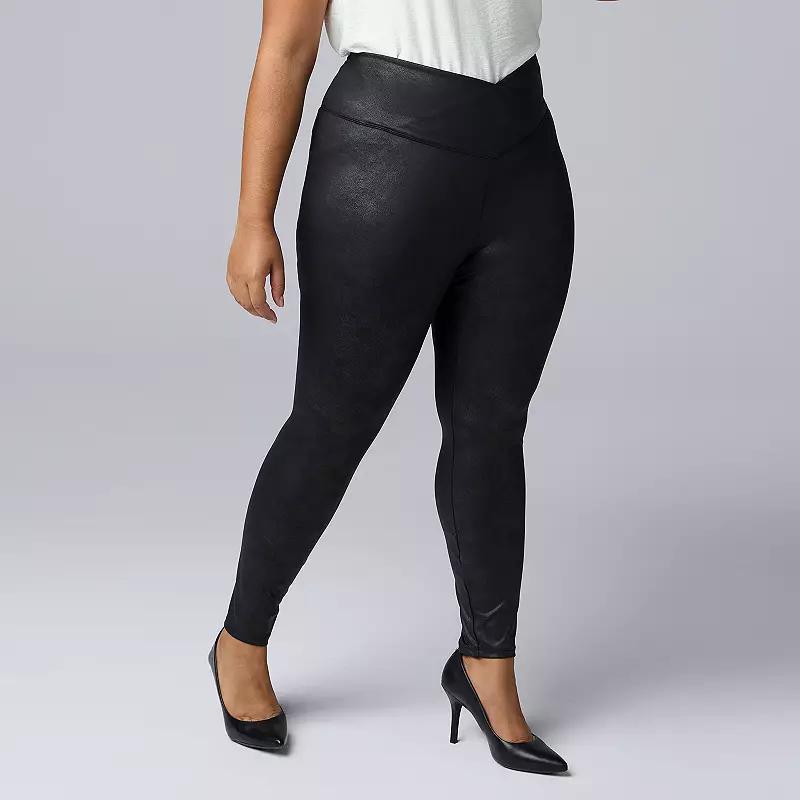 Plus Size Simply Vera Vera Wang Crossover Waist Faux Leather Leggings, Women's, Size: 1XL, Black Product Image