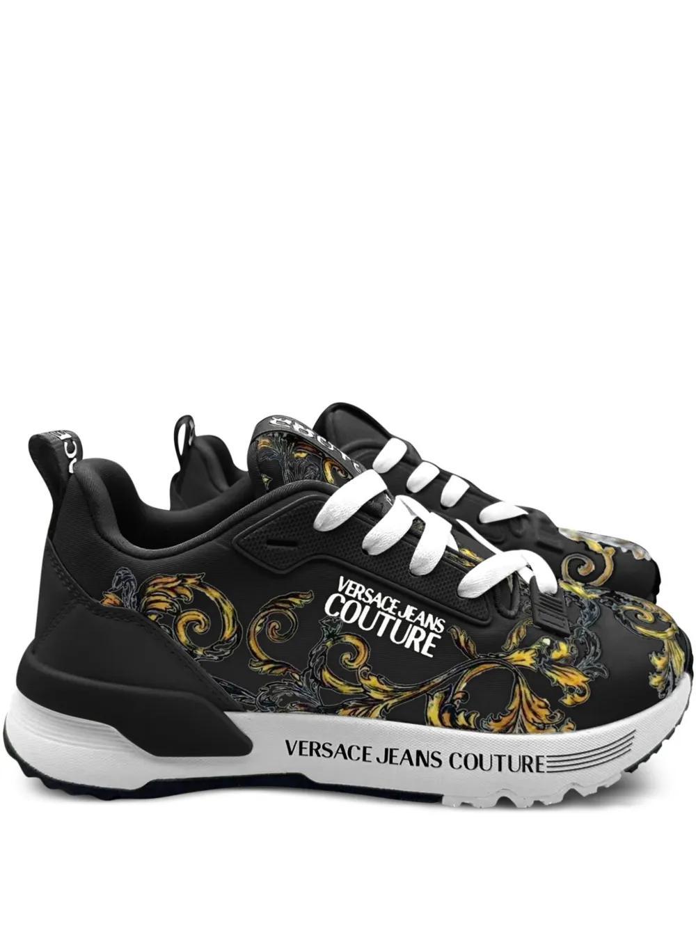 VERSACE JEANS COUTURE Barocco-print Sneakers In Black Product Image