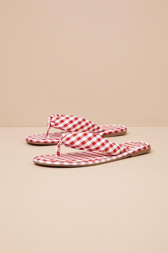 Gidget Red Gingham Flat Thong Sandals Product Image
