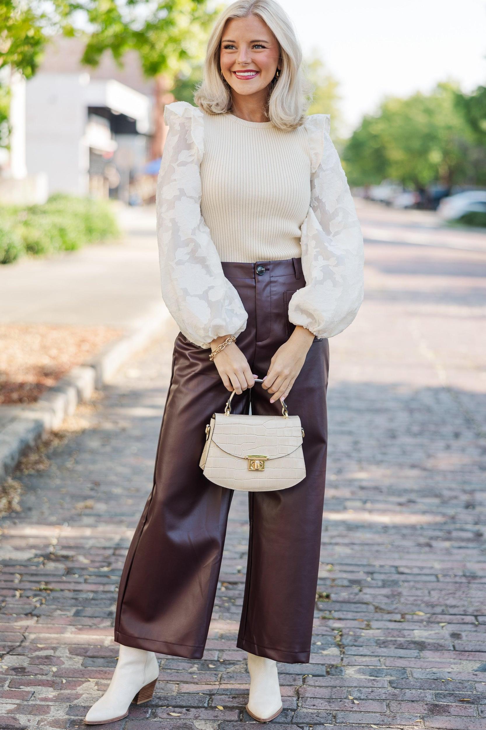 Tell It All Cream Ruffled Knit Top Female Product Image
