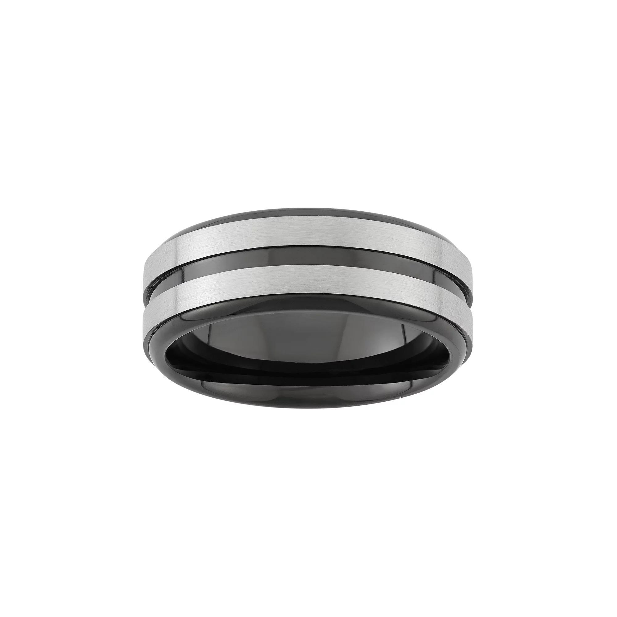 Two Tone Stainless Steel Striped Wedding Band - Men, Men's, Size: 13.50, Grey Product Image