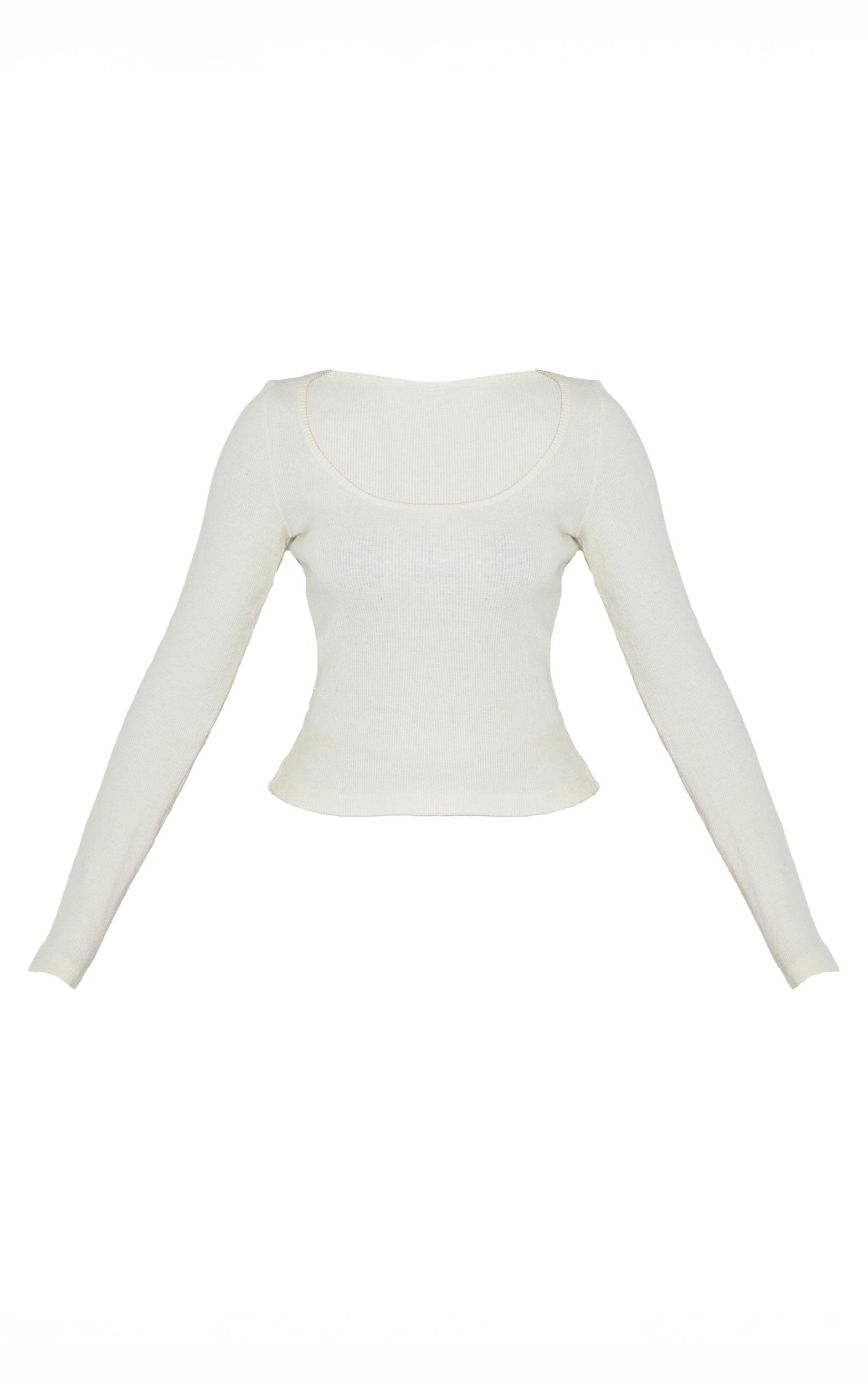 Petite Cream Ribbed Long Sleeve Top Product Image