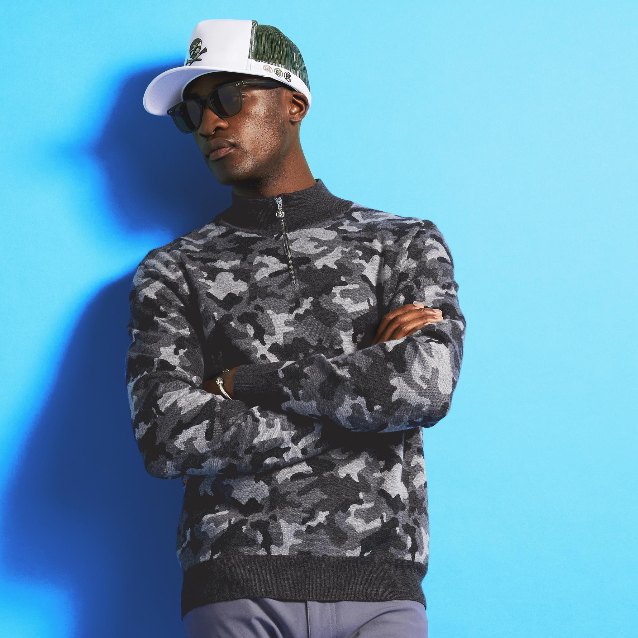 CAMO JACQUARD MERINO WOOL QUARTER ZIP SWEATER Product Image