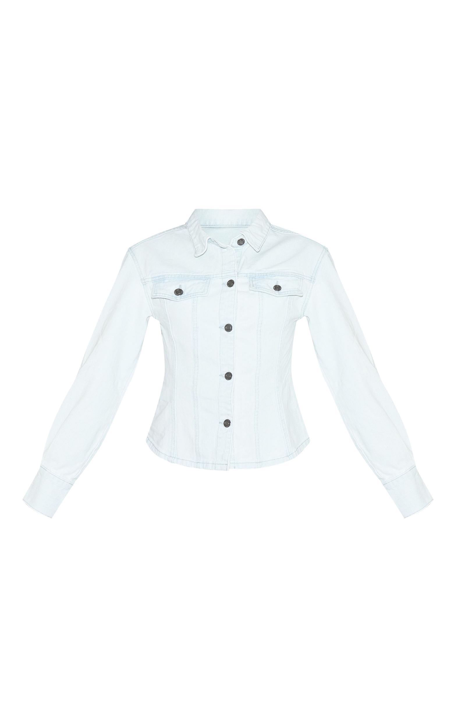 Ice Blue Long Sleeve Cinch Waist Denim Jacket Product Image