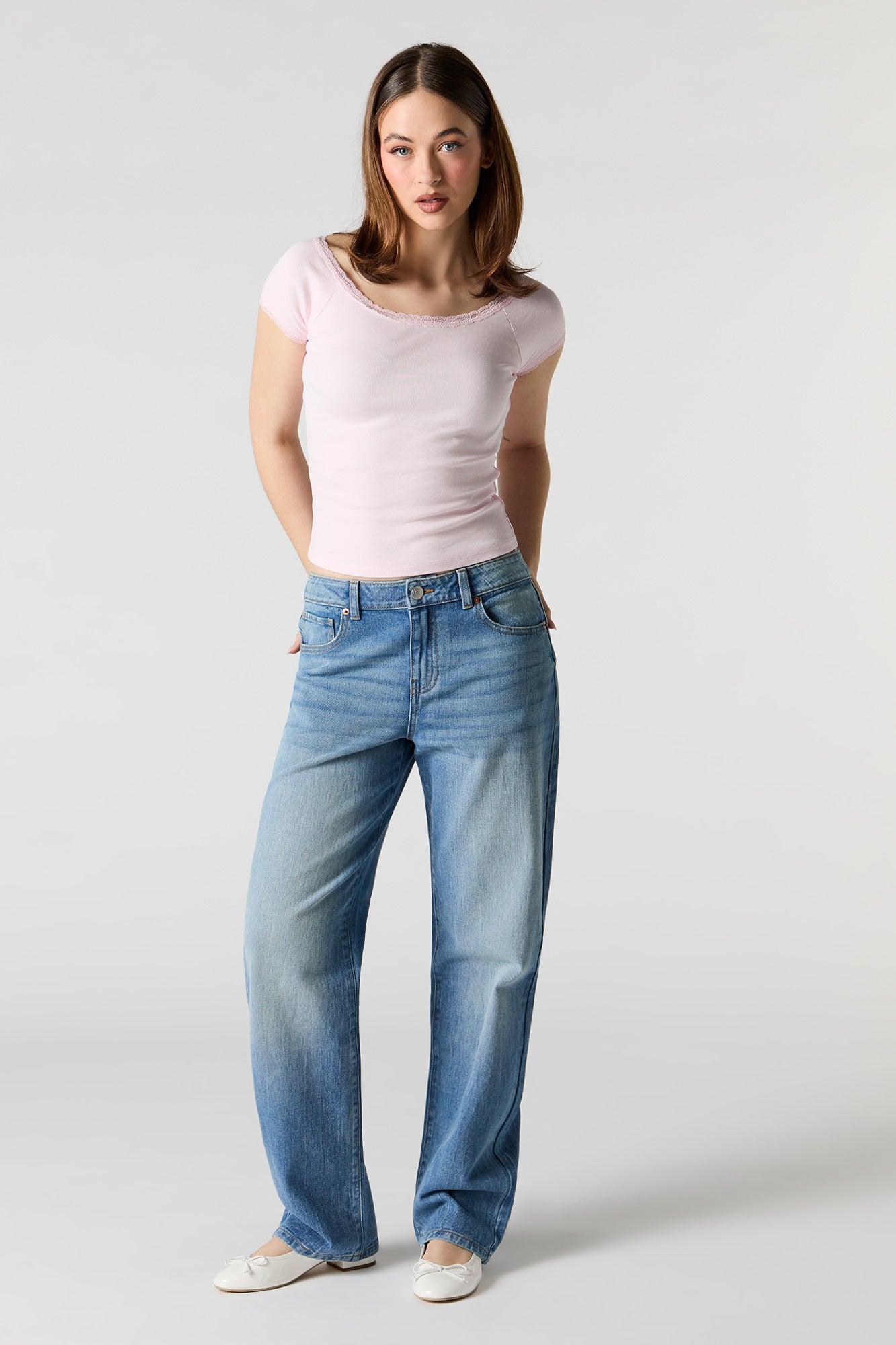 Scoop Neck Lace Trim T-Shirt Female Product Image