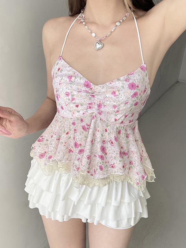 Resort Style Floral Print Halter Vest Product Image