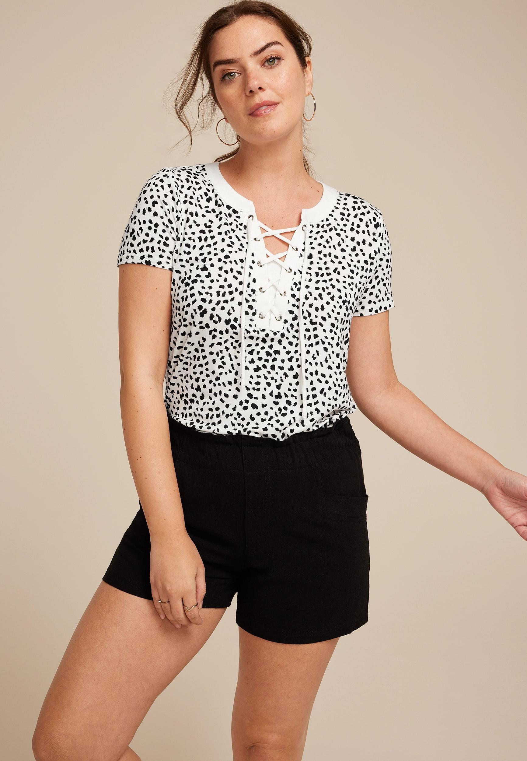 Animal Print Lattice Front Short Sleeve Tee Product Image