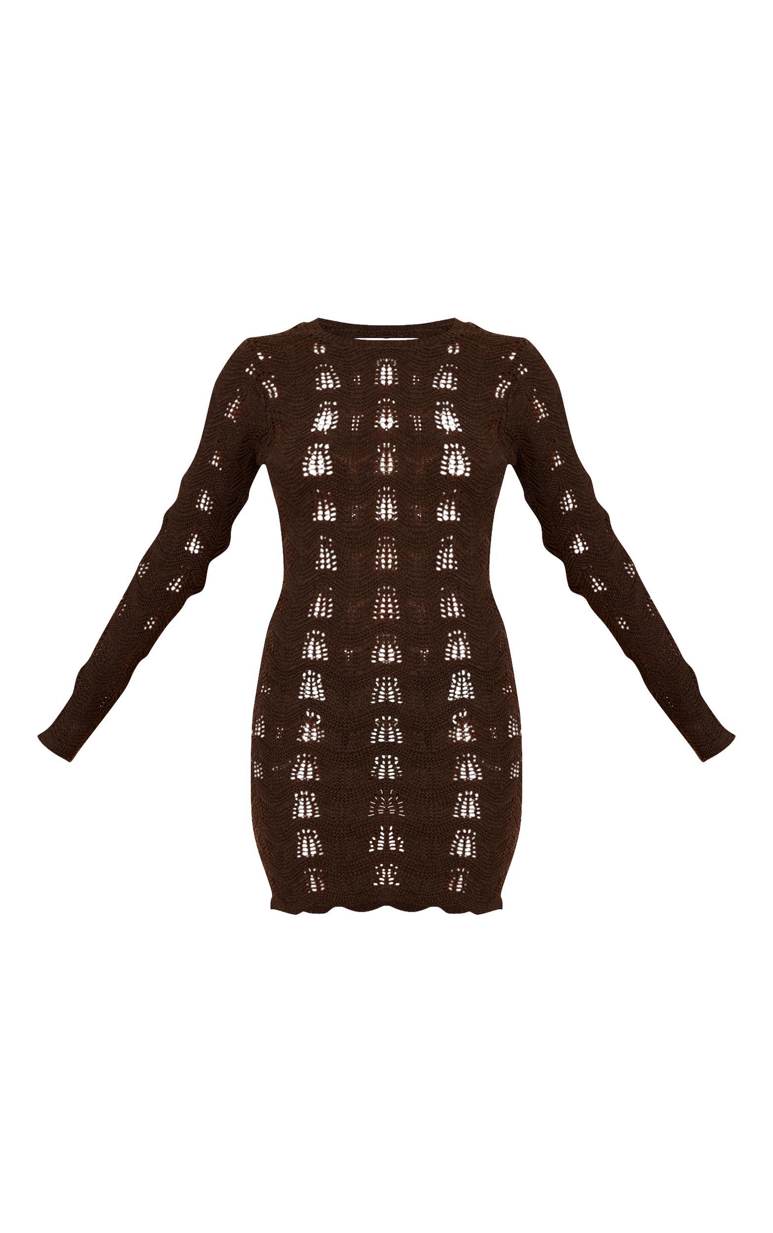 Chocolate Long Sleeve Backless Mini Dress Product Image