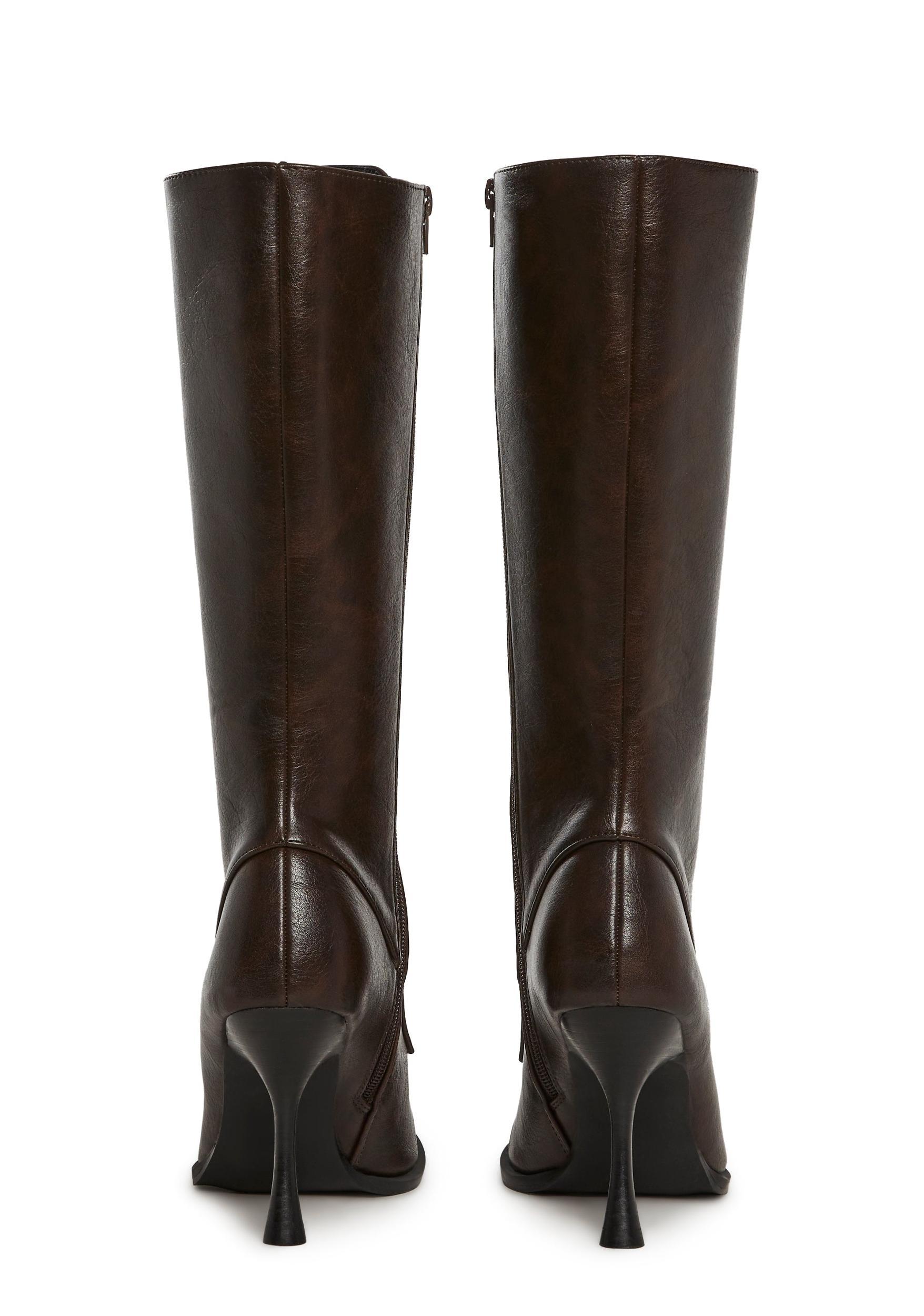 Vegan Leather Side Zipper Lace Up Boots Generation Kiss - Brown Product Image