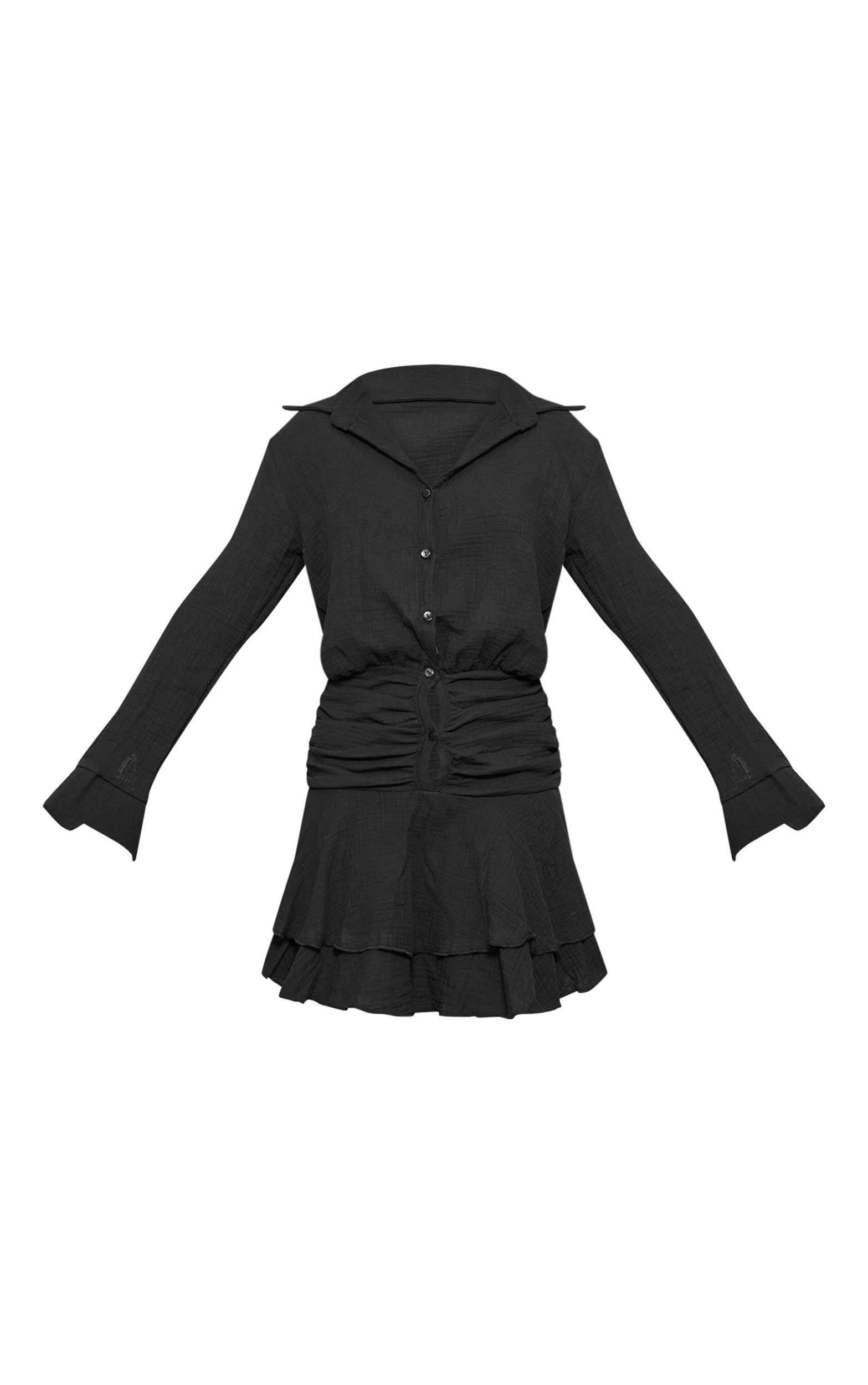 Black Oversized Shirt Frill Detail Shift Dress Product Image