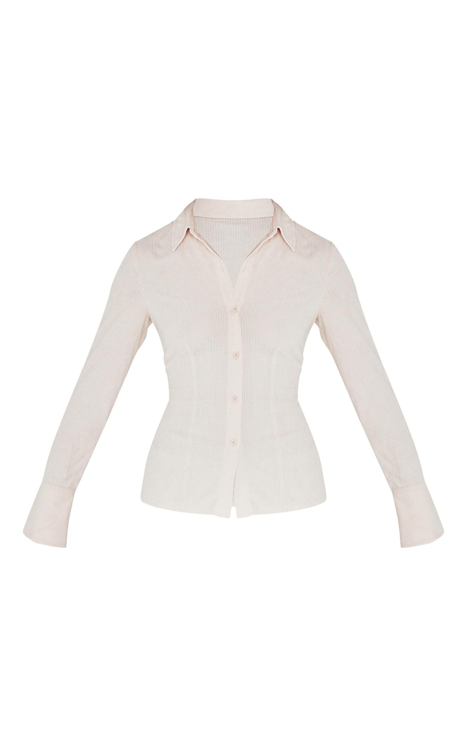 Sand Corduroy Flared Sleeve Fitted Shirt Product Image